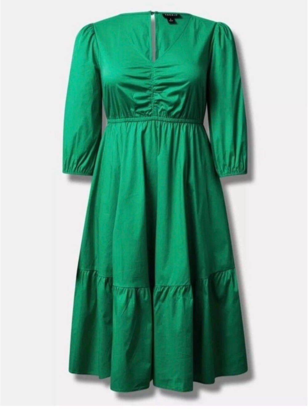 torrid Emerald Green V‑Neck Gathered Midi Dress 2x NWT - Picture 1 of 5